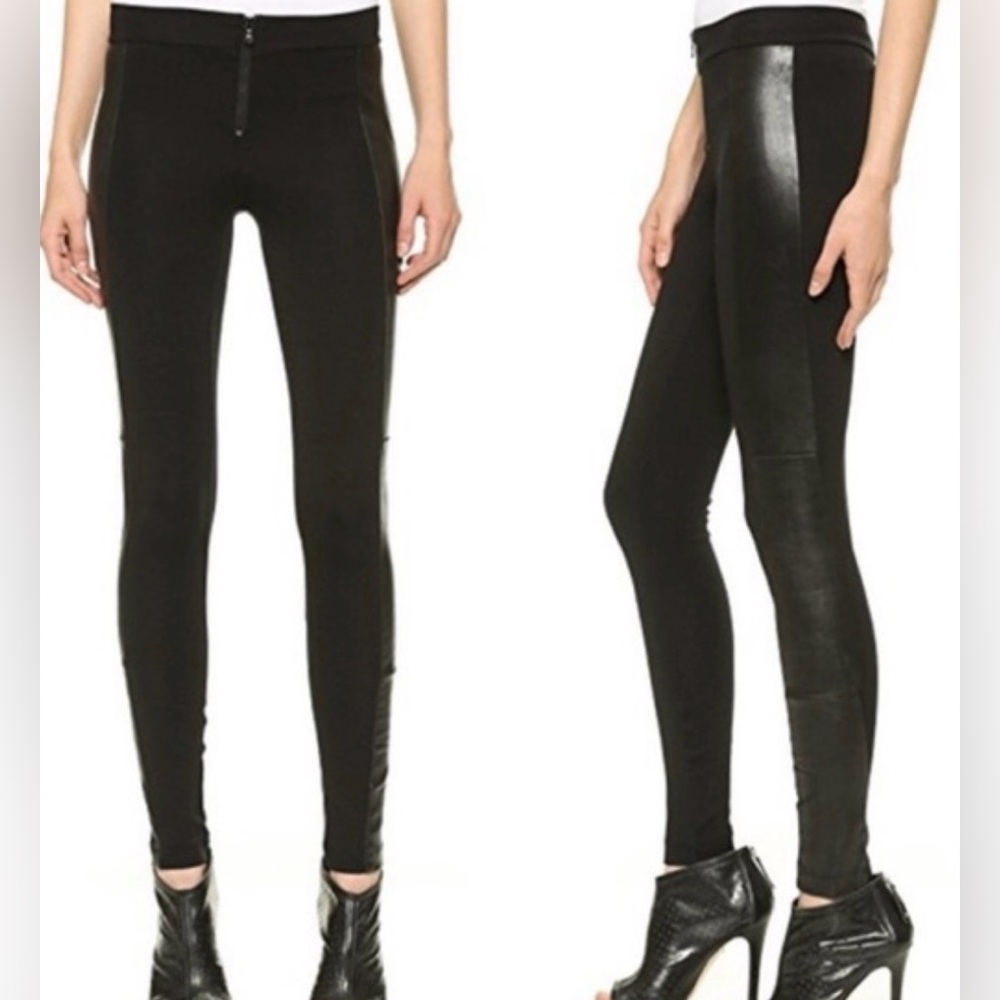 Alice + Olivia Front Zip Lambskin Leather Panel Moto Leggings Small Indie Sleaze